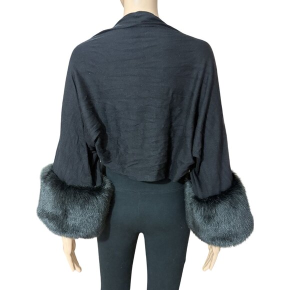 Cache Black Viscose Bolero Shrug with Oversized Faux Fur Cuffs - Picture 3 of 4